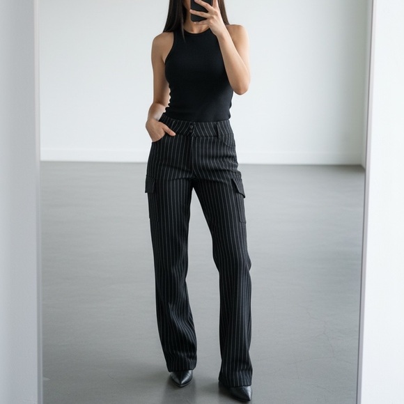 Vintage Pants - Vintage 2000s GELA Pinstripe Cargo Pants Y2K Rare Find